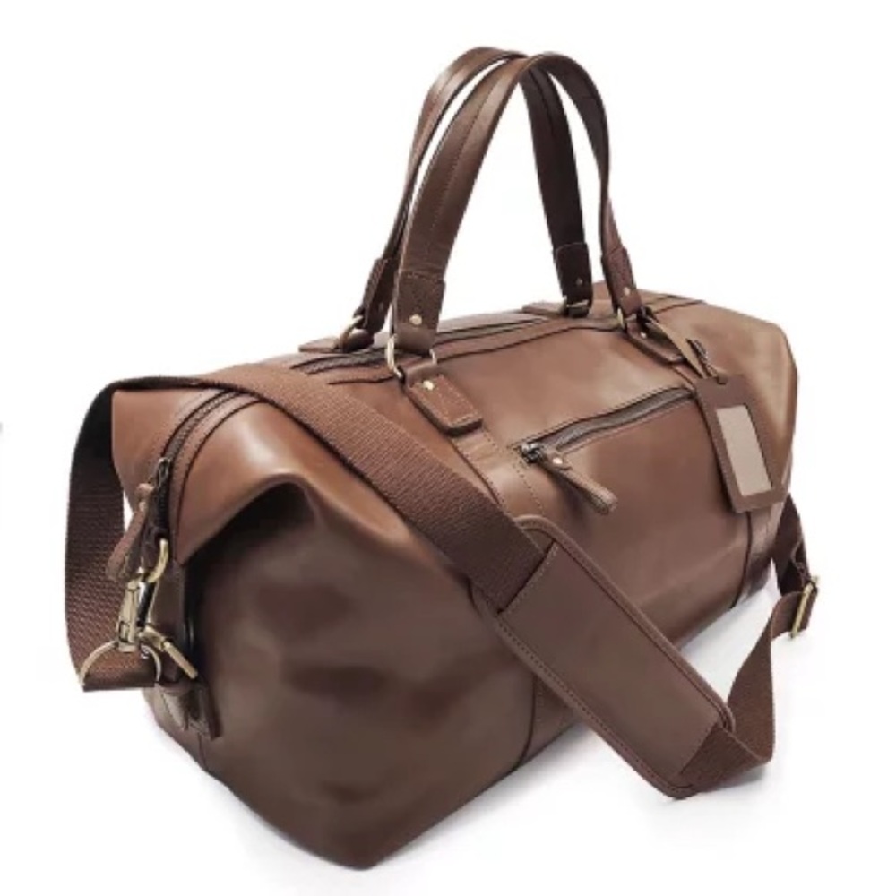 NWT Genuine Leather Travel Bag- Dark Brown with carrying strap